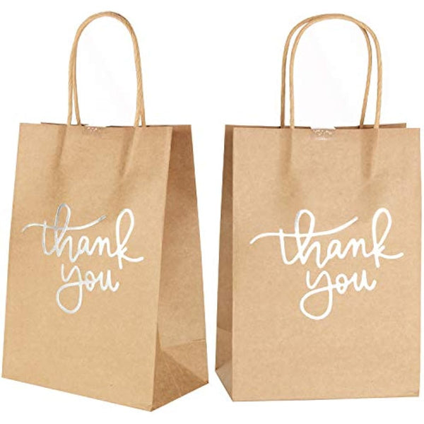 24 Pack Paper Party Bags,Kraft Paper Party Bags with Handles for Birthday,Business,Boutique,Wedding and Party Celebrations(Silver)