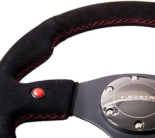 NRG Innovations NRG-RST-007S Reinforced Steering Wheel- 320mm Sport Steering Wheel with Black Soft Suede Wrapped with Red Stitching