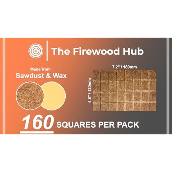 Fire Lighters - Natural Firelighters Made from Wood Fibre and Wax, Pack of 160, Long Burn Time Up to 10 Minutes, Ideal Fire Lighters for Wood Burners