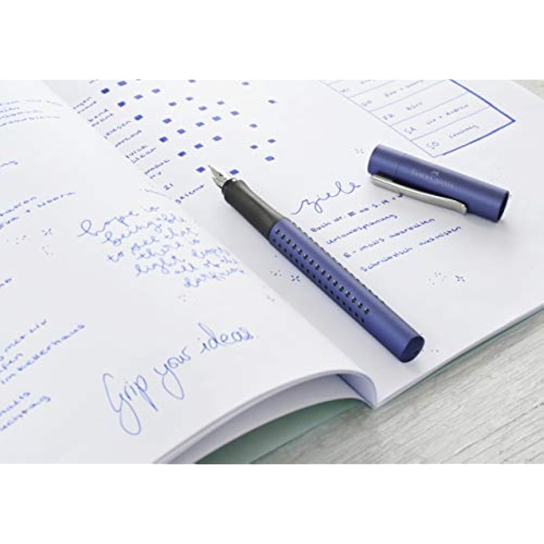 Faber-Castell 201507 Calligraphy Set Grip 2011, Fountain Pen with Three Different Nib Sizes, 6 Cartridges Each Black, Pink and Royal Blue