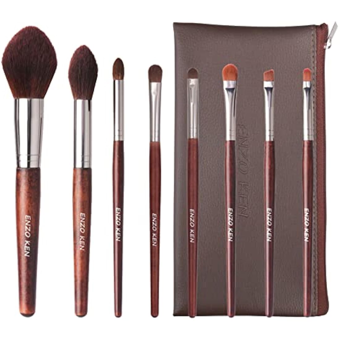 ENZO KEN Natural Hair Makeup Brushes Set Professional, Pony Hair Makeup Brush Set with Case, Cosmetic Brush Natural Bristle, Walnut Make up Brush Set Professional.