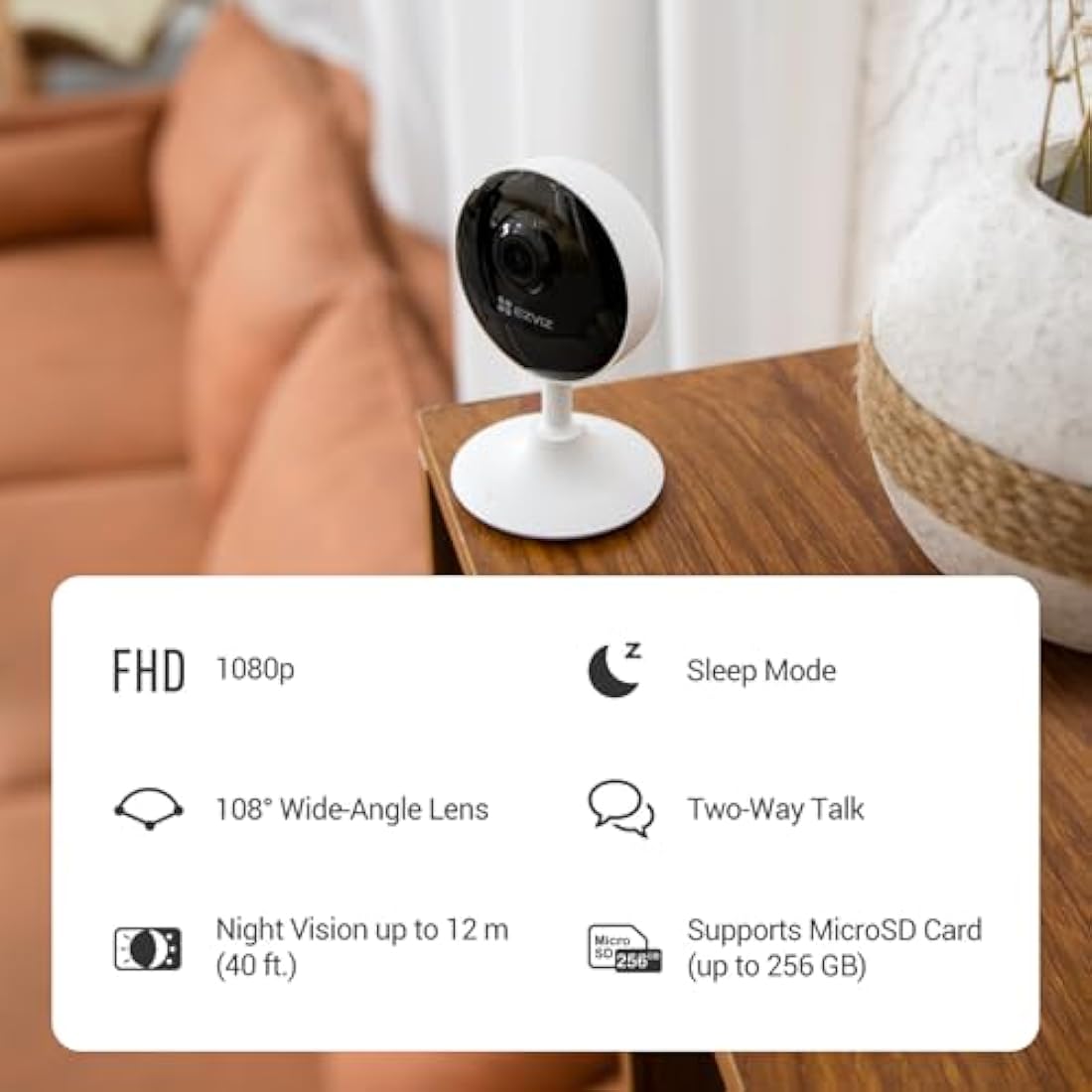 EZVIZ C1C 2 Pack Mini Home Security Camera Indoor, 1080P Wired Wifi Camera, Home Secuirty Camera, 10M Night Vision, Motion Detection, Alarm, Two Way Audio, 2.4GHz Only, Alexa/Google/App Control