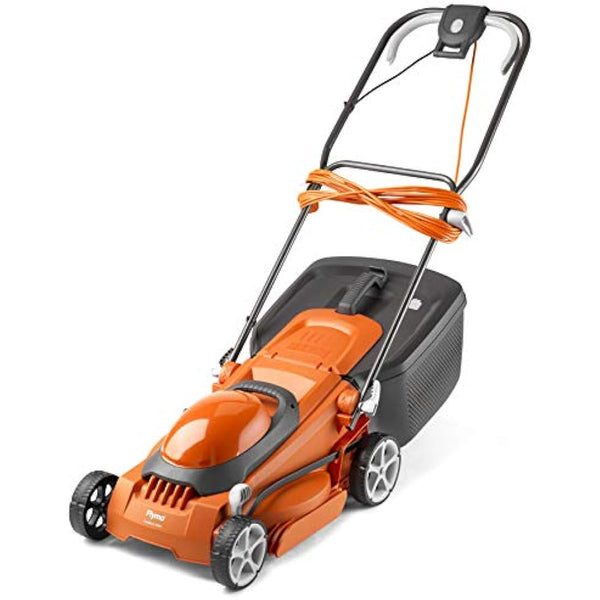 Flymo EasiStore 380R Electric Rotary Lawn Mower - 38 cm Cutting Width, 45 Litre Grass Box, Close Edge Cutting, Rear Roller, Central Height Adjust, Space Saving Storage Features