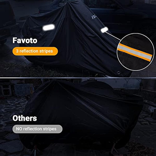Favoto Improved Version Motorcycle Cover All Season 210D Waterproof Outdoor 96.5" Motorbike Garage Cover Winter-proof with 2 Windproof Buckles 245 cm x 105 cm x 125 cm