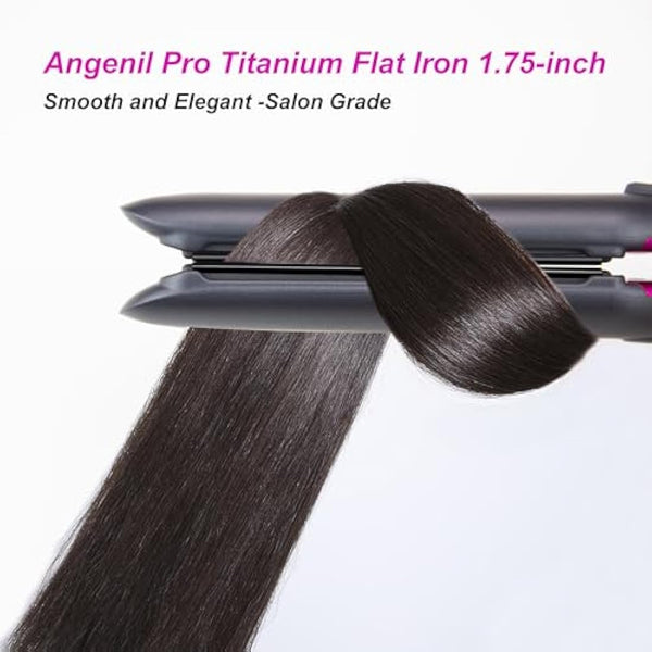 ANGENIL Pro Titanium Flat Iron Hair Straightener 4.5 cm Wide, Dual Voltage Hair Straightener and Curler 2-in-1 with Heat Resistant Silicone Mat, Adjustable Temp 160°C-240°C, 15s Fast Heating