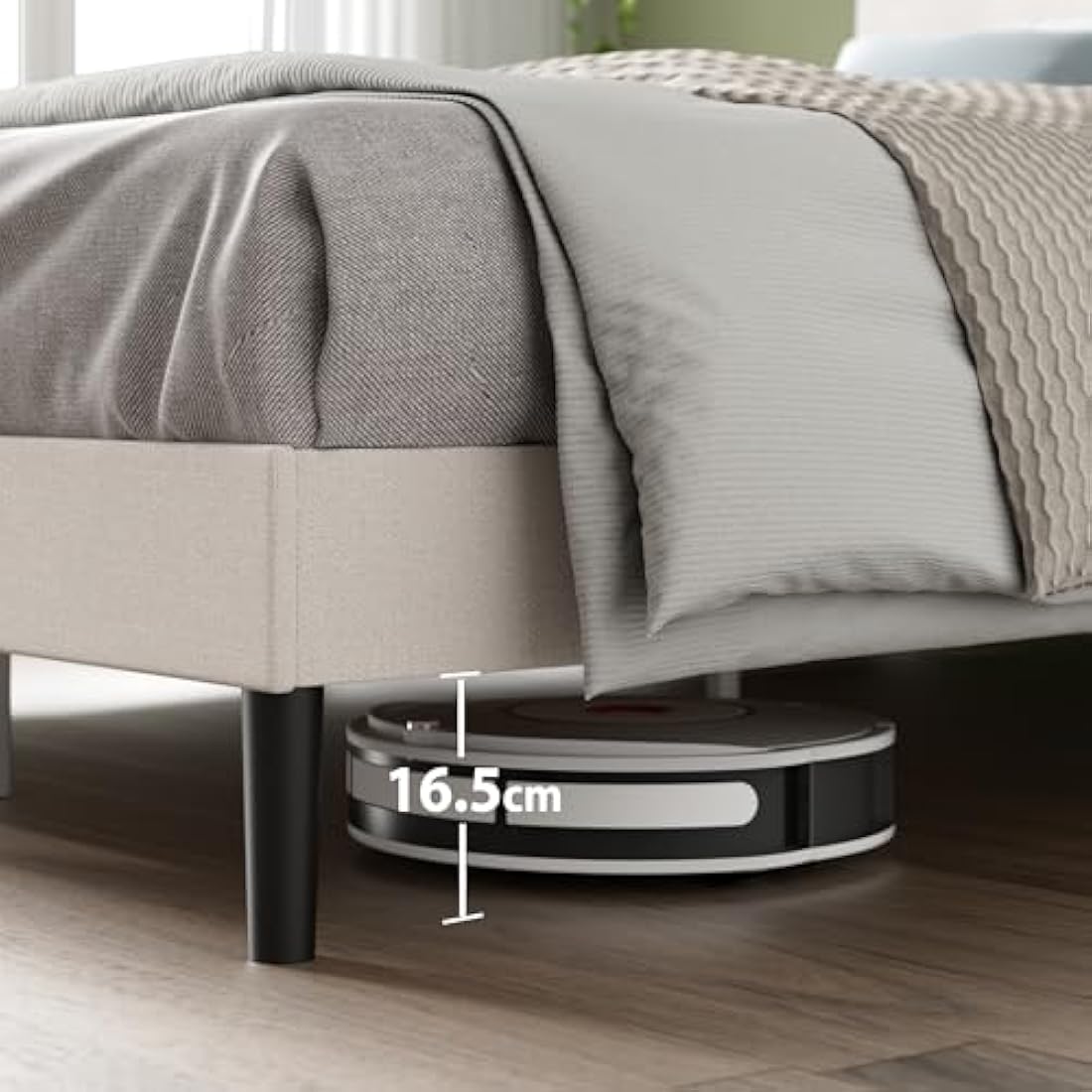 ZINUS Piper King Bed Frame – Bed 150 x 200 cm – 30cm Height – Upholstered platform bed frame with Headboard – Wooden slat support – Off White