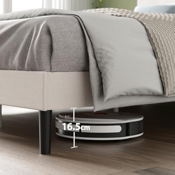 ZINUS Piper King Bed Frame – Bed 150 x 200 cm – 30cm Height – Upholstered platform bed frame with Headboard – Wooden slat support – Off White