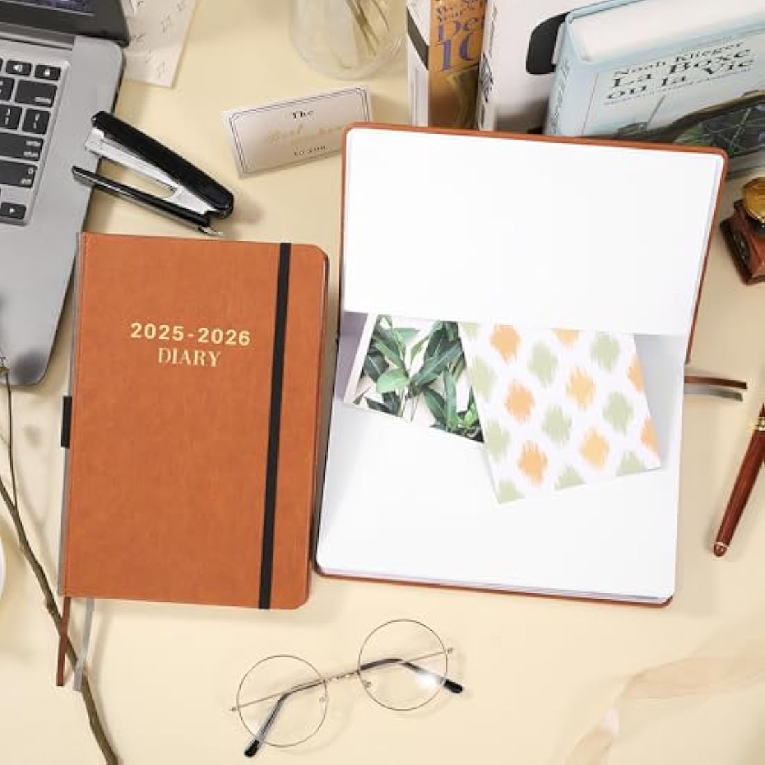 Academic Diary 2025-2026 - A5 diary 2025-2026 day per page from Jul. 2025 to Jun. 2025, Productivity planner 2025-2026 with Monthly Tabs, 14.8cm × 21.4cm - Brown