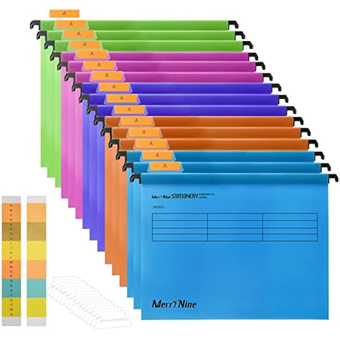 Foolscap Suspension Files, MerryNine 15PCS Polypropylene Filing Cabinet Suspension Files with Tabs and Card Inserts for School Home Work Office Organization **Check Size**(Mixed Color, Foolscap)