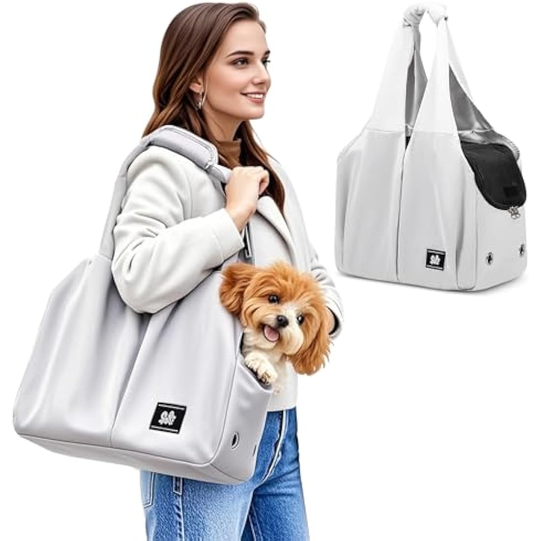 ALLSOPETS Puppy Sling Carrier Dog Slings for Small Dogs Portable Pet Handbag Breathable Comfortable Cat Carry Carrier with Leash Hook for Traveling Outdoors Camping (Silvery Grey)