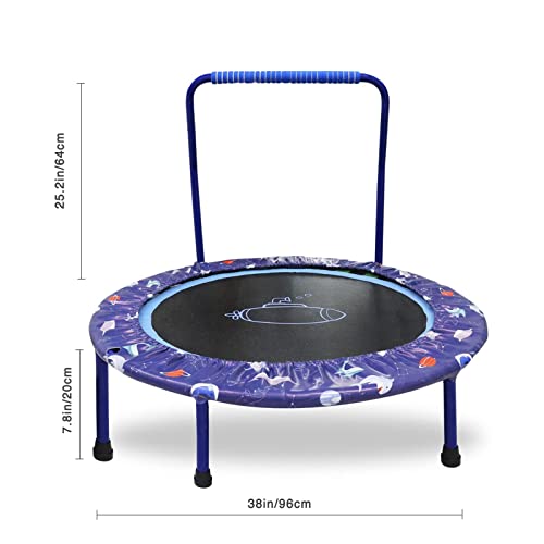38" Kids Trampoline Mini Trampoline with Exercise Foldable Bungee Rebounder Adjustable Handrail Safety Padded Cover for Indoor Outdoor