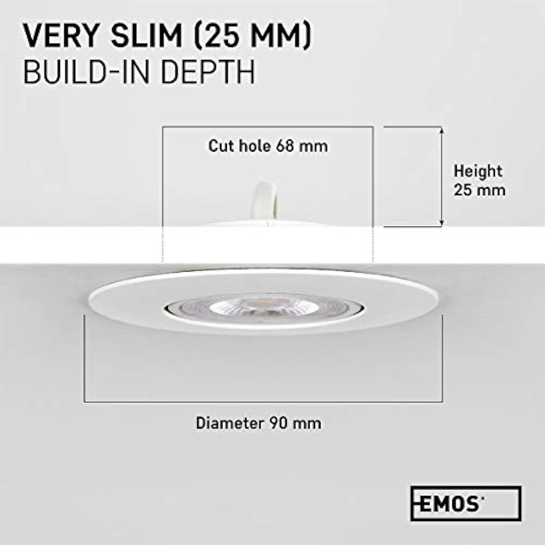EMOS LED Spot Lights Ceiling Round 5W / 450lm, 3000K Warm White | 50° Tilt Swivel Recessed Ceiling Lights, Ultra Slim | Pack of 12 Recessed LED Downlights for Ceiling, Mains Powered, White