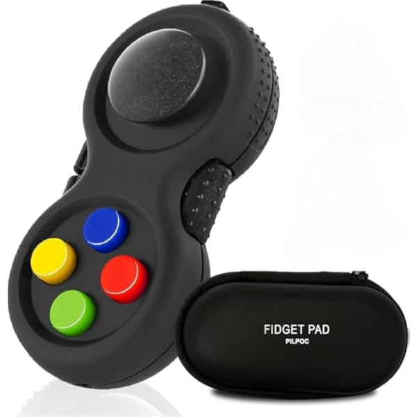 PILPOC Fidget Pad Controller - Premium Quality Game Focus Toy, Smooth ABS Plastic with Exclusive Protective Case, Stress Relief, for ADHD, Fidget Flippy Chain Included (Black & Mix)