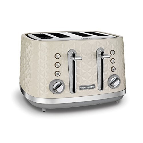 Morphy Richards Vector 4 Slice Toaster, High Gloss Geometric Design, Defrost and Reheat, Variable Width Slots, Removeable Crumb Tray,Cream, 248132