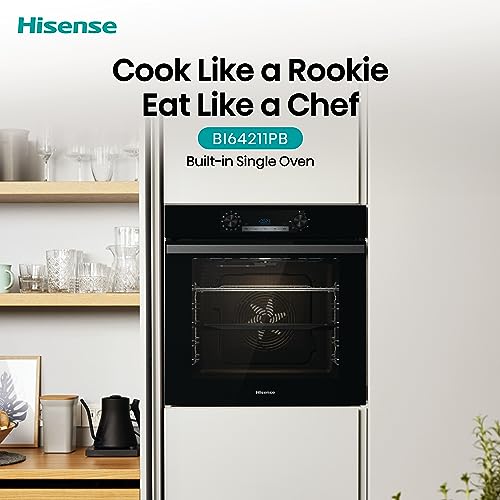 Hisense BI64211PB 77 Litre Built In Electric Single Oven With Pyrolytic Cleaning, Pizza Mode, Multiphase Cooking- Black 22x23x23 inches (LxWxH) - A+ Rated, Extra Large