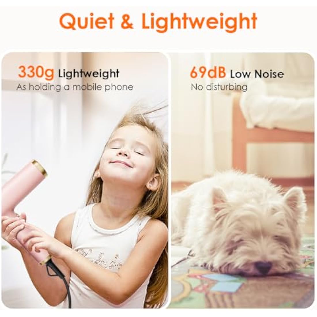 Faszin Hair Dryer, Lightweight Hairdryer with 110,000 RPM High Speed Motor for Fast Drying, 200 Million Ionic Hairdryers for Women & Men, Low Noise Hair Dryers, with 3 Magnetic Nozzle (Pink)