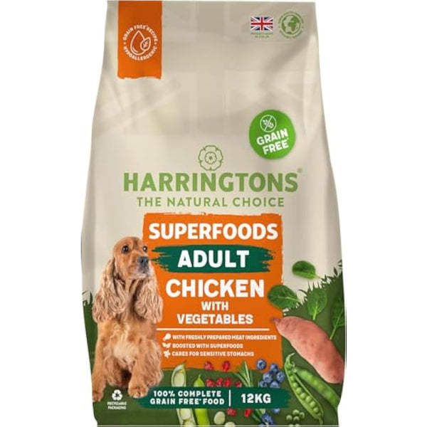 Harringtons Superfoods Complete Grain Free Hypoallergenic Chicken with Veg Dry Adult Dog Food 12kg - Made with All Natural Ingredients