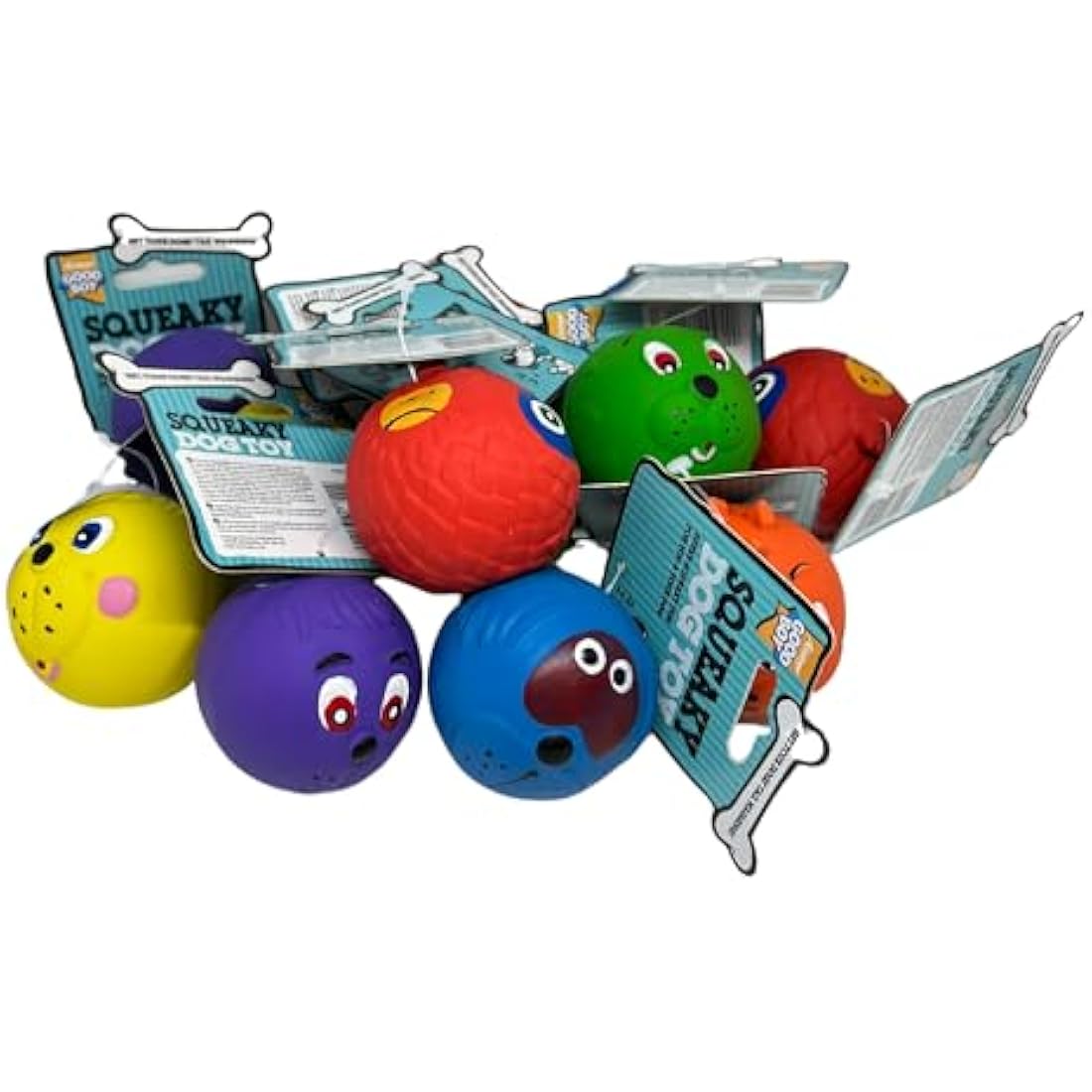 6 x Latex Faceballs Dog Puppy Toy Tennis Balls Sized Soft Squeaky Face Balls