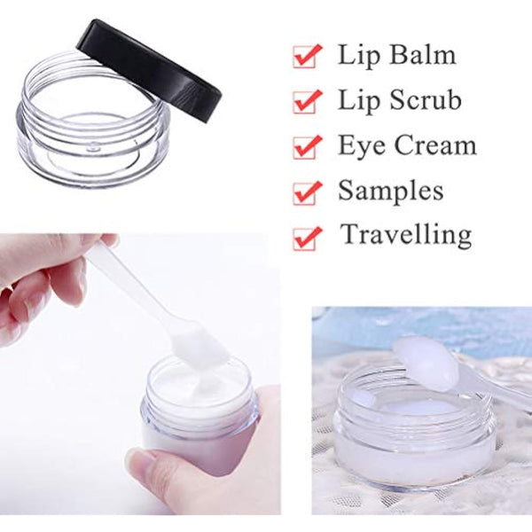 kuou 10 * 15ml Empty Plastic Cosmetic Jars, Sample Containers Pots Bottles with Black Screw Lids and 5pcs Spatulas for DIY Travel Makeup Creams/Powder/Mineral Make Up Cosmetic
