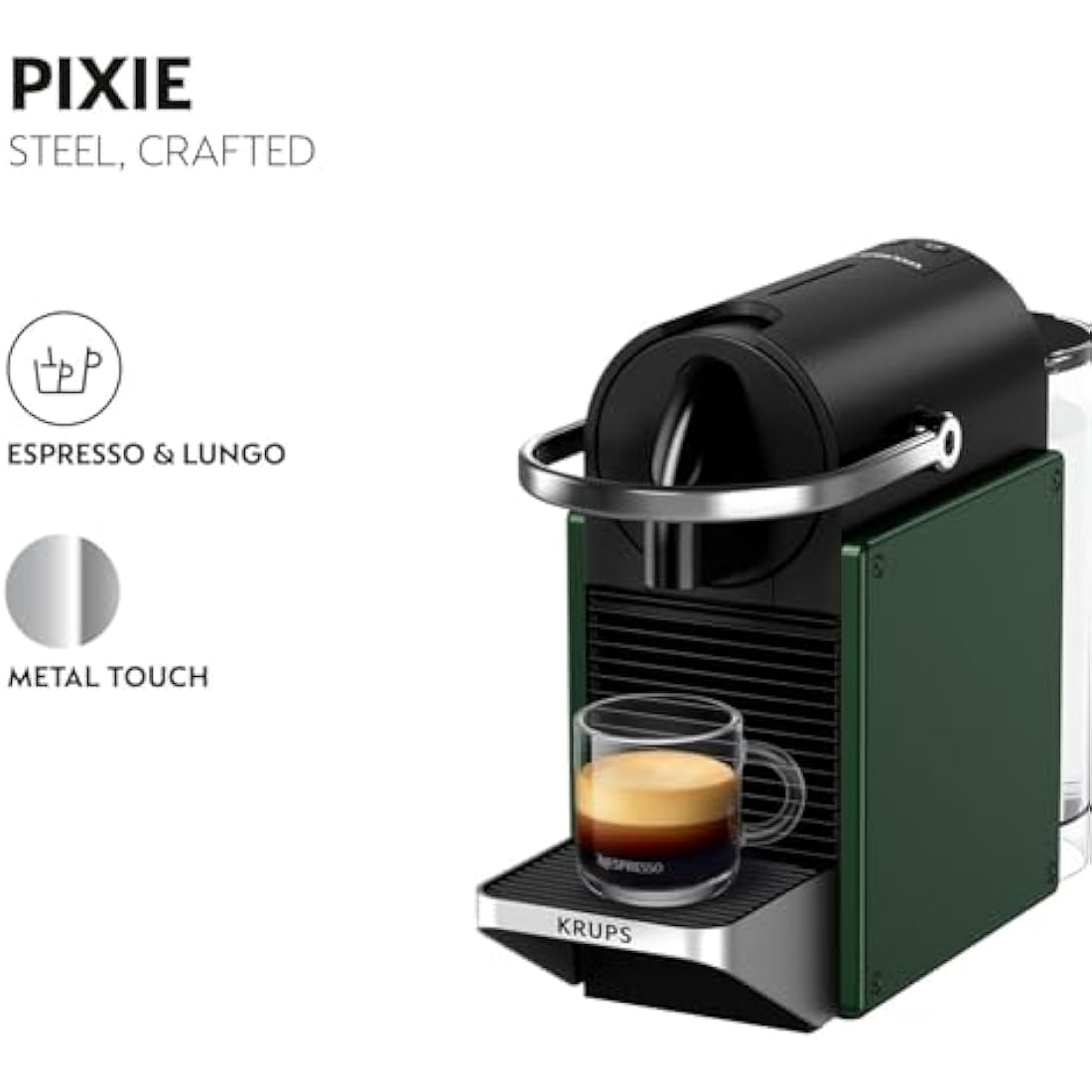 Nespresso Pixie Coffee Pod Machine by Krups, Compact Espresso Maker for Original Pods, 19-Bar High Pressure, Fast Heat-Up, Energy Saving, Auto Shut-Off, Recyclable Pods in Dark Green XN3063G0