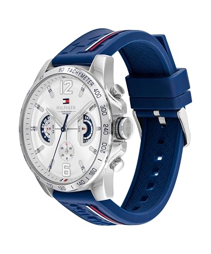 Tommy Hilfiger Analogue Multifunction Quartz Watch for Men with Silicone, Stainless Steel or Leather Bracelet, Day & Date Sub-Dials, 5ATM Water Resistant