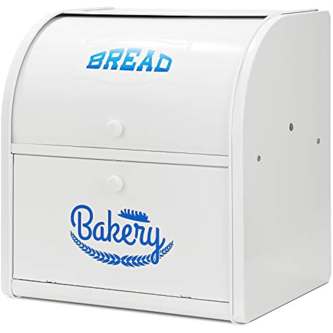 Hossejoy Metal Bread Box, Double Compartment Roll Top Countertop Bread Storage, Bread Bin Container Holder, Double Layer Breadbox Holds for your Kitchen Counter（White）