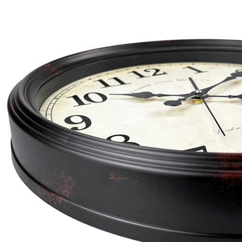 DIYZON Round Classic Wall Clock Silent Non Ticking 16'' Extra Large Quartz Vintage Clock, Curved glass Rome Retro Clock Battery Operated, Suitable