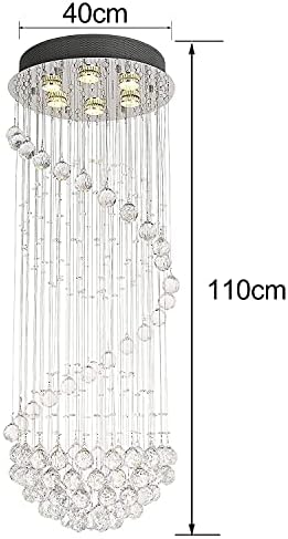 A1A9 Modern Crystal Chandelier Lighting, Clear K9 Glass Crystal Ceiling Light, Luxurious Spiral Sphere Flush Mount Lights for Living Room Hallway Foyer Entryway Corridor, Size: D40cm H110cm