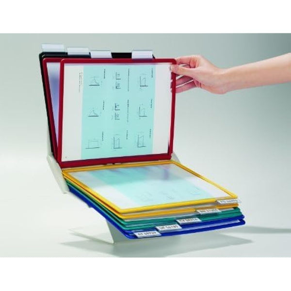 Durable VARIO PRO Display Panel Desk Unit | 10 Panels and Tabs in Assorted Colours | Rotates 90° | Ideal for Display ing A4 Documents