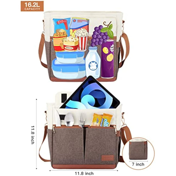 JOYHILL Lunch Bag for Man, Lunch Tote for Woman, Leakproof Insulated Lunch Box with Shoulder Strap, Adult Reusable Lunch Cooler Tote Bags for Work Picnic Camping School Beach, Brown