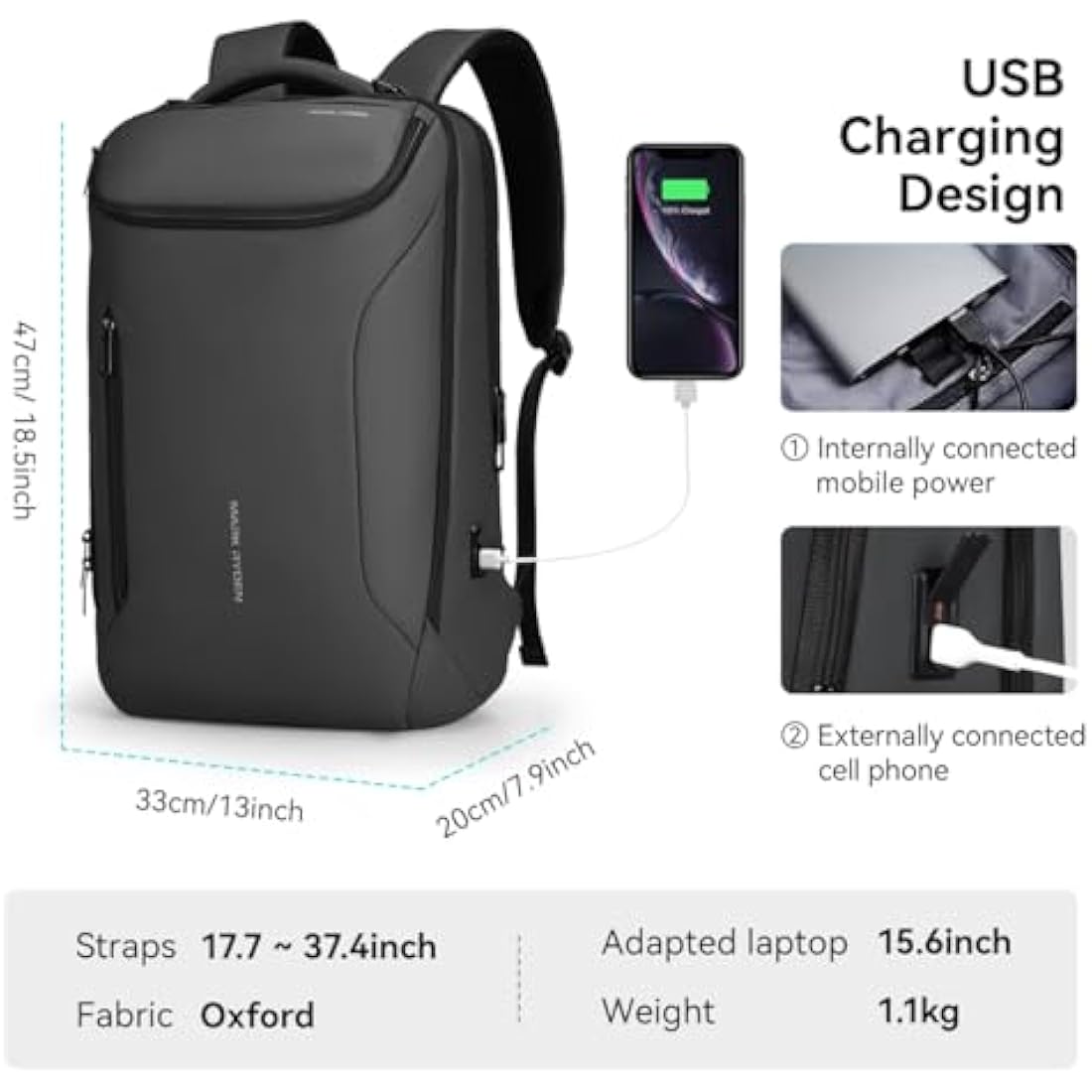 MARK RYDEN mens backpack Large Capacity waterproof laptop backpack business men with USB Charging Port for Official Travel Hiking Pack Fits Under 17.3 Inch Laptop