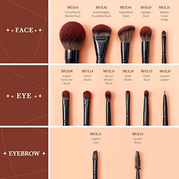 Jessup Makeup Brushes Set 13pcs, Professional Vegan Foundation Powder Contour Blush Highlight Eyeshadow Blending Concealer Spoolie EyeLiner Brush, Phantom Black T300