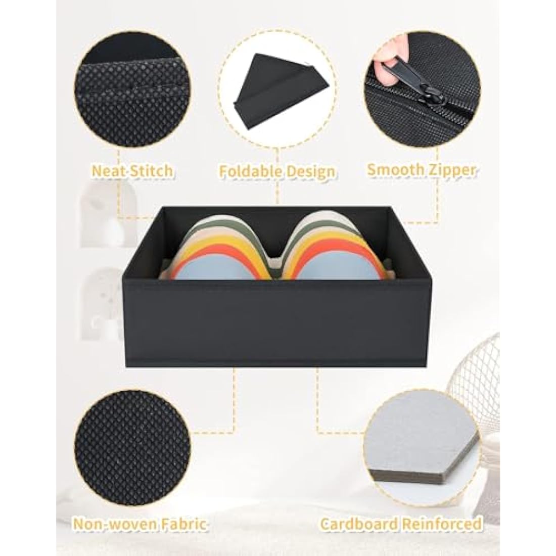 DIMJ 12 Pack Drawer Organisers Foldable Storage Box Fabric Drawer Dividers Wardrobe Storage Organiser Storage Cubes for Bras, Socks, Underwear, Ties, Scarves, Cosmetics