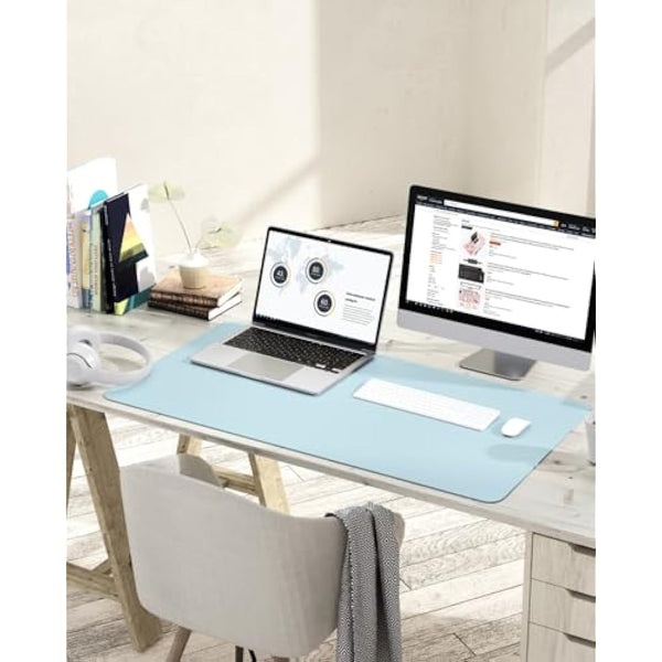 YSAGi Non-Slip Desk Pad, Waterproof PVC Leather Desk Table Protector, Ultra Thin Large Mouse Pad, Easy Clean Laptop Desk Writing Mat for Office Work/Home/Decor (90 x 43 cm, Light Blue)