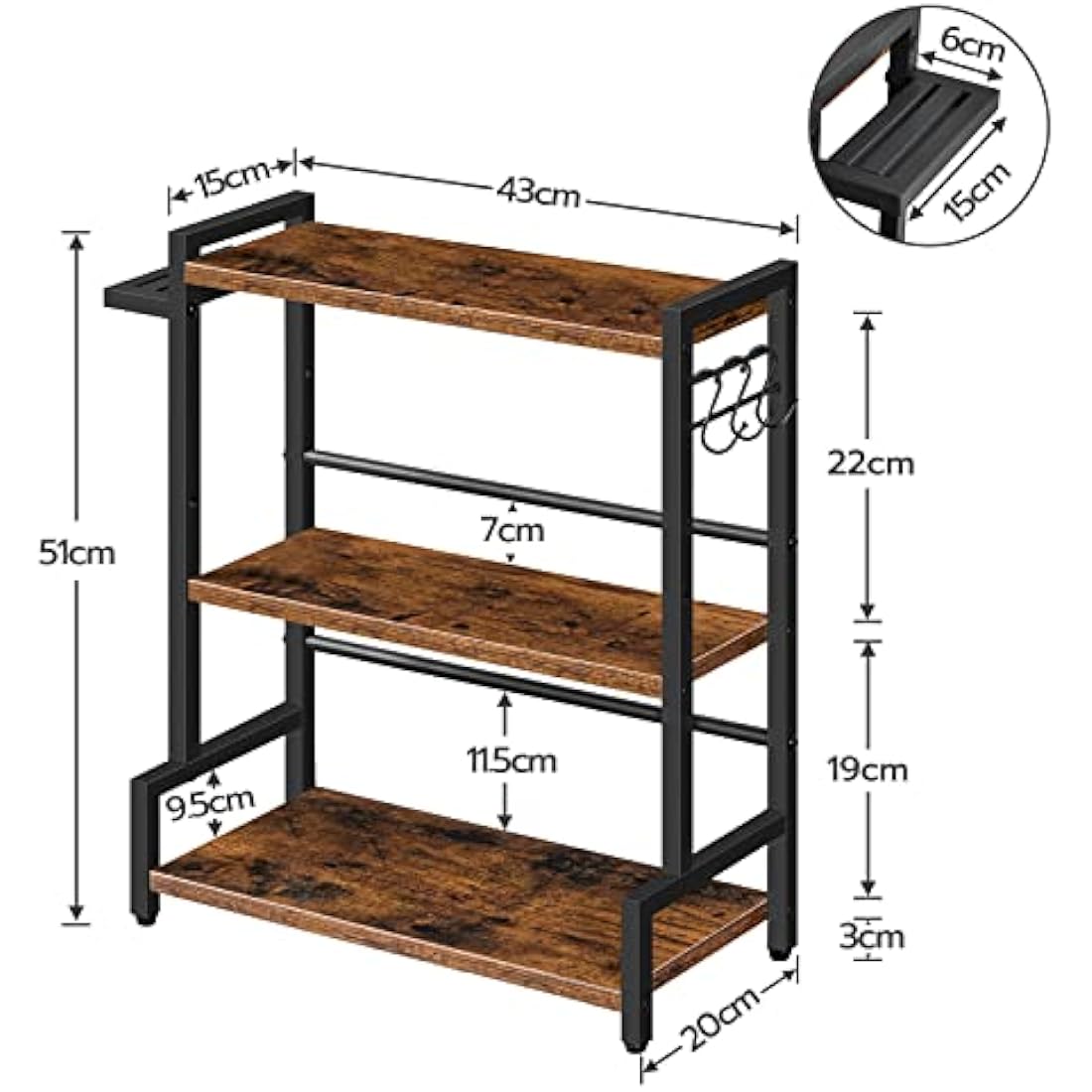 HOOBRO Spice Racks, Countertop Organiser Shelf, Desktop Organiser, Free Standing Desktop Shelves, Kitchen Storage Rack, Space Saving, for Spices, Jars, Oil Bottles, Rustic Brown and Black EBF01TL01