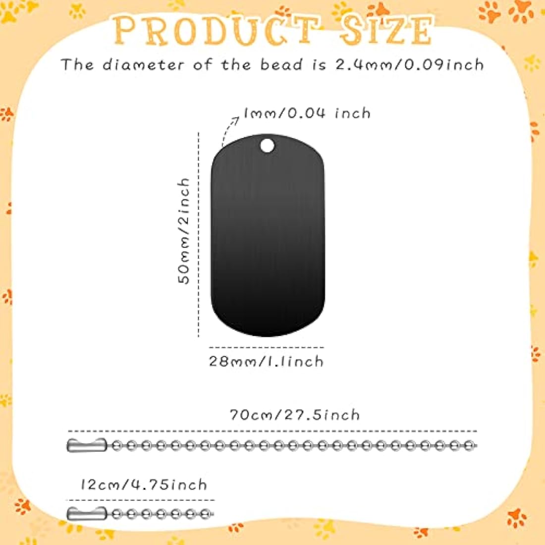 200 Pcs Military Dog Tags Set Including 100 Pcs Aluminum Blank Dog Tags 100 Pcs Ball Steel Chain Rectangle Blank Tag Blanks Metal Stamping Tags for DIY Decorative Craft Pet Dog ID Tags (Black)