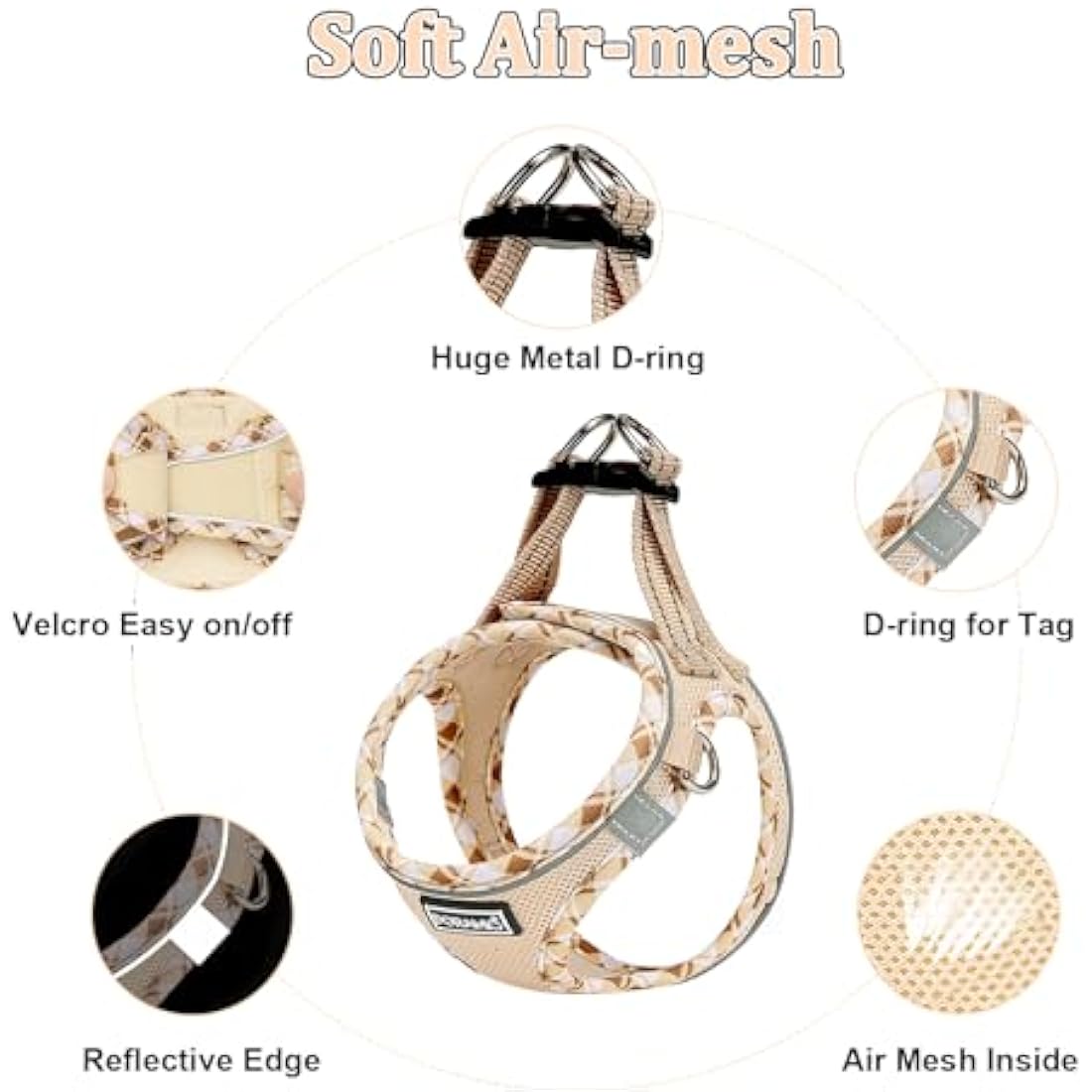 DORAMIO Step-in Dog Harness and Leash Set, Soft Mesh No-Chock Reflective Breathable Easy Walk Lightweight Vest Harnesses with Safety Buckle for Small Dogs, Cats, Puppies (Beige Yellow, S)