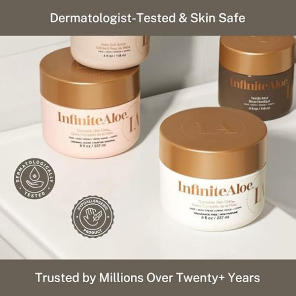 Aloe Vera Body & Face Moisturizer – Fragrance Free Face Cream, Body Cream, Hand Lotion for Dry Skin – 1 Large Jar (8 Oz.) & 1 Travel Jar (0.5 Oz.) – Full Body Lotion for Skin Care by InfiniteAloe