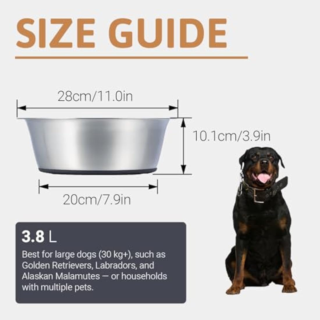 PEGGY11 Stainless Steel Dog Bowls, Nonslip, Food Grade, Dishwasher Safe, Easy to Clean - 3.8L, 2 Pack
