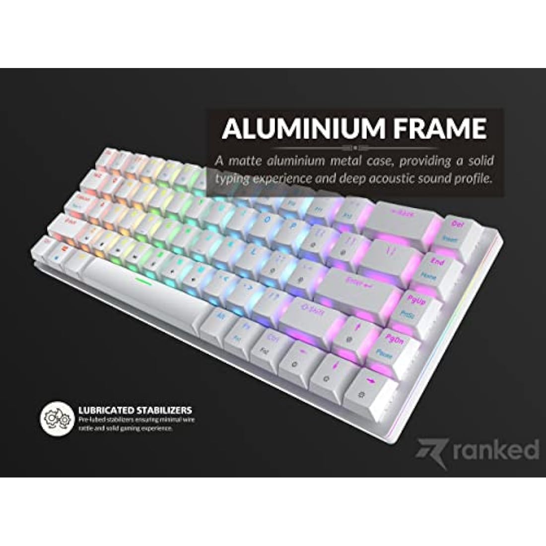 Ranked G65 Guardian 65% | Full Aluminum Frame | Ultra Slim Hot Swappable Mechanical Gaming Keyboard | 68 Keys RGB Backlit for PC/Mac | QWERTY ANSI US Layout (White, Gateron Low Profile Red)