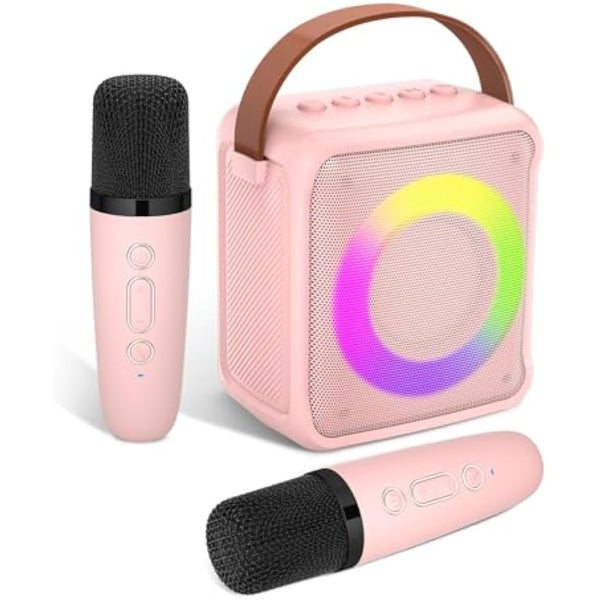 Ankuka Karaoke Toys for Kids & Adults with 2 Microphones, Portable Karaoke Machine with LED Light and Voice Changing Effects, Gifts for Age 3-18 Kids Boys Girls Families Birthday Party (Pink)