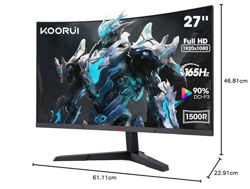 KOORUI 34 Inch Ultrawide Curved Gaming Monitor, 165Hz, WQHD 1440P, 1000R, MPRT 1MS, HDR 400, 2x HDMI 2.0, 1x DisplayPort 1.4, AdaptiveSync, Tilt/Height Adjustable, Black