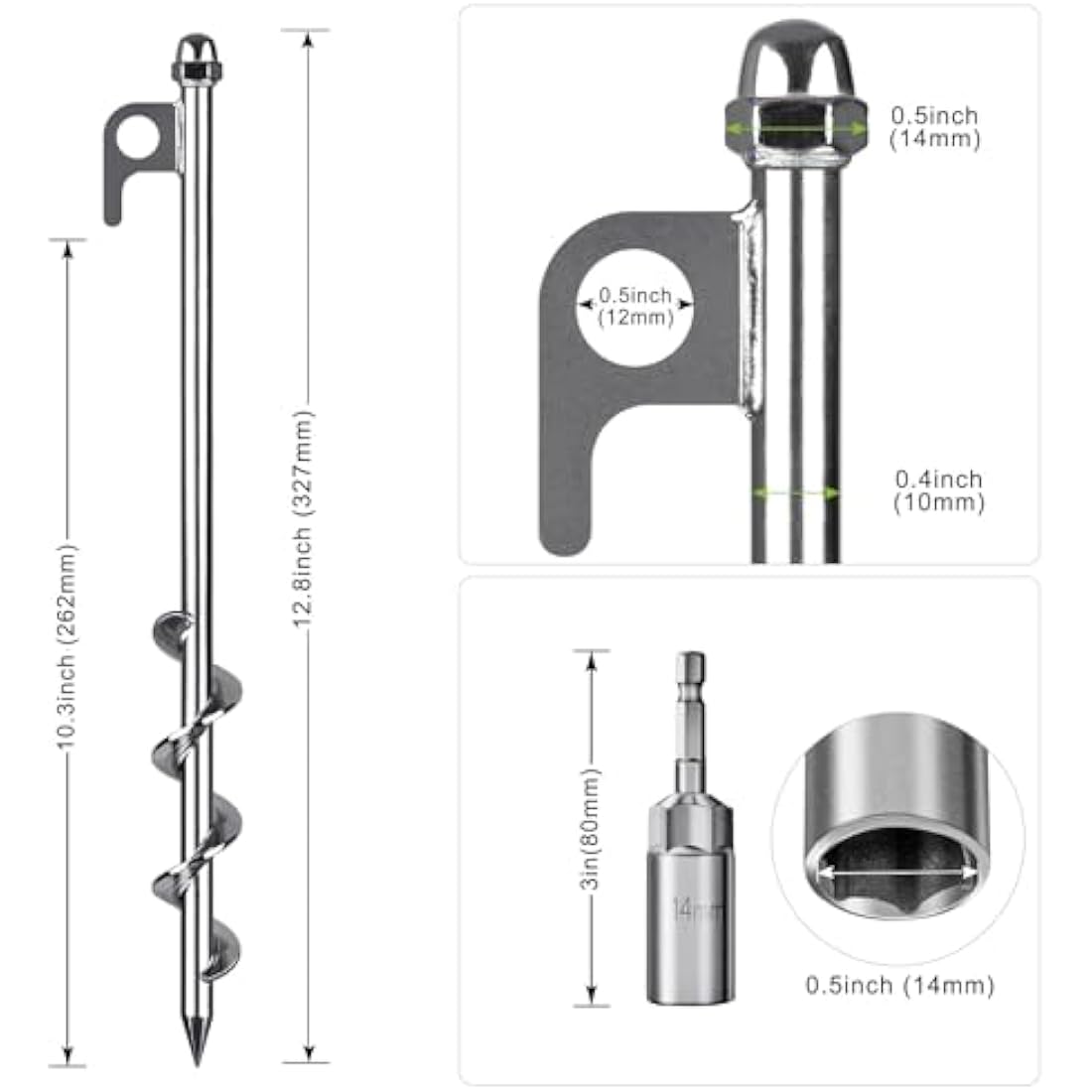 Lifeswell 12 Inch Ground Anchors, 8 Pcs Heavy Duty Tent Stakes, Easy to Install and Reusable, for Camping Tents, Trampolines, Sheds, Swing Sets, Securing Animals