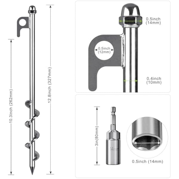 Lifeswell 12 Inch Ground Anchors, 8 Pcs Heavy Duty Tent Stakes, Easy to Install and Reusable, for Camping Tents, Trampolines, Sheds, Swing Sets, Securing Animals