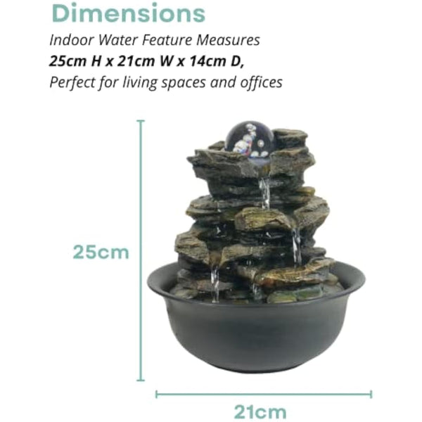 Heart of Nature Indoor Water Fountain with LED Light AND Colour Changing Spinning Ball USB Included