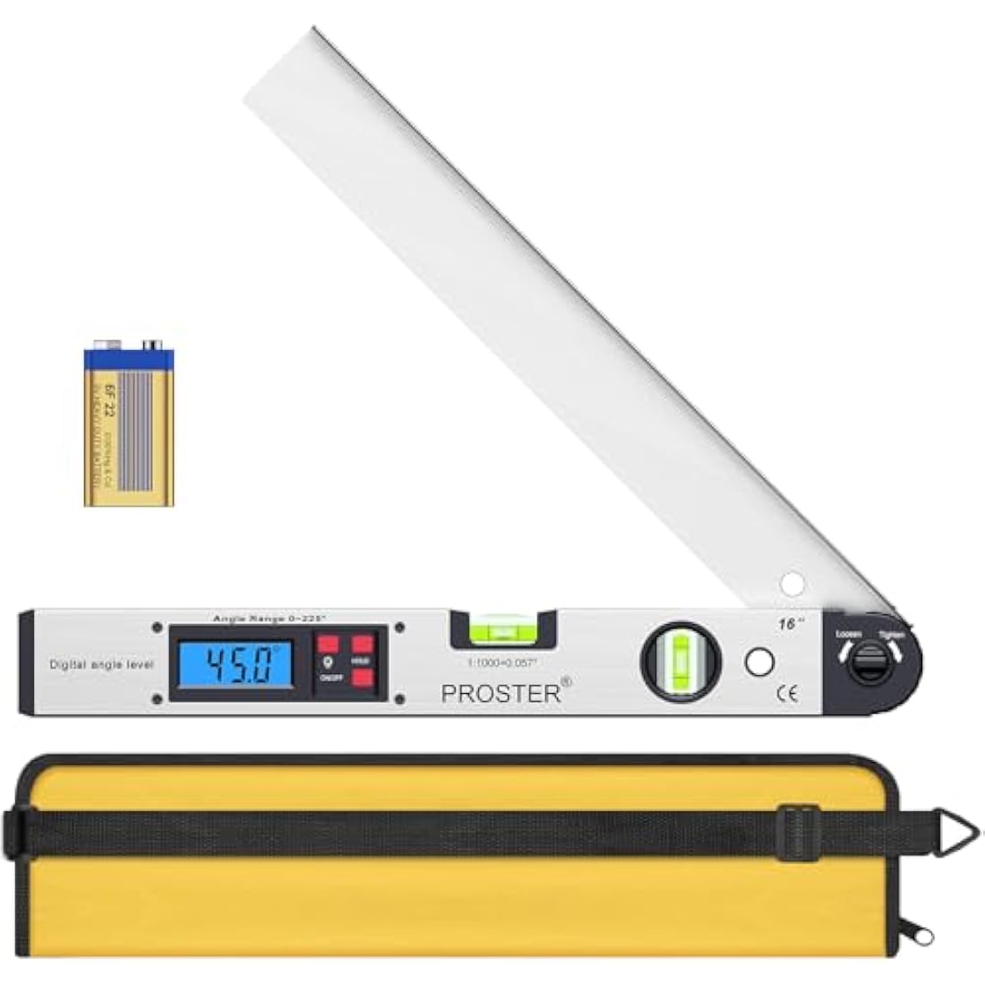 Proster Angle Finder 0-225° Digital Protractor with Battery and Pouch 400mm/16 inch Angle Ruler with Spirit Levels and Backlit LCD Digital Angle Measuring Tool for Roofing Engineering