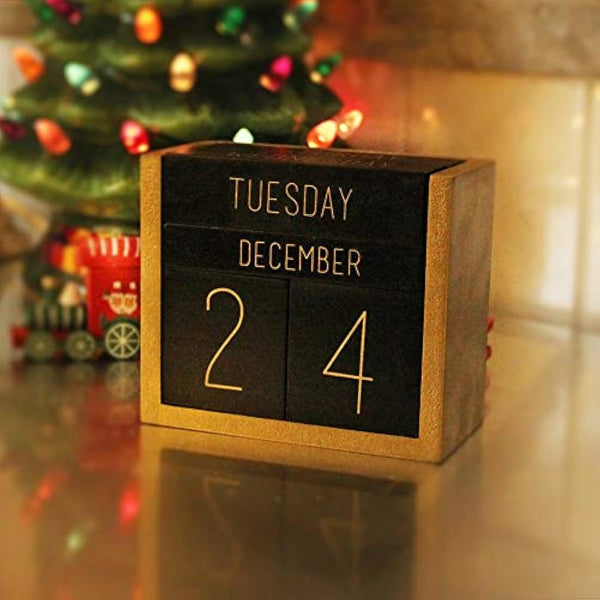 Juegoal Wooden Perpetual Calendar, Wooden Block Daily Calendar Office Desk Accessories (Black)