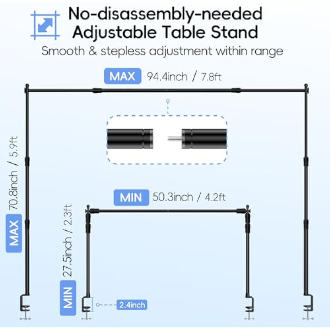 EMART Adjustable Over The Table Rod Stand, 50-94" Length, Balloon Flower Arch Frame for Birthday, Wedding, Party, Christmas,Anniversary Decorating