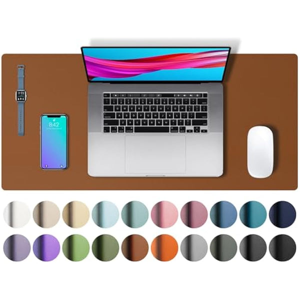 Leather Desk Protector, Mouse Pad, Non-Slip PU Leather Blotter, Waterproof Writing Pad for Office and Home (60cm x 35cm, Brown)