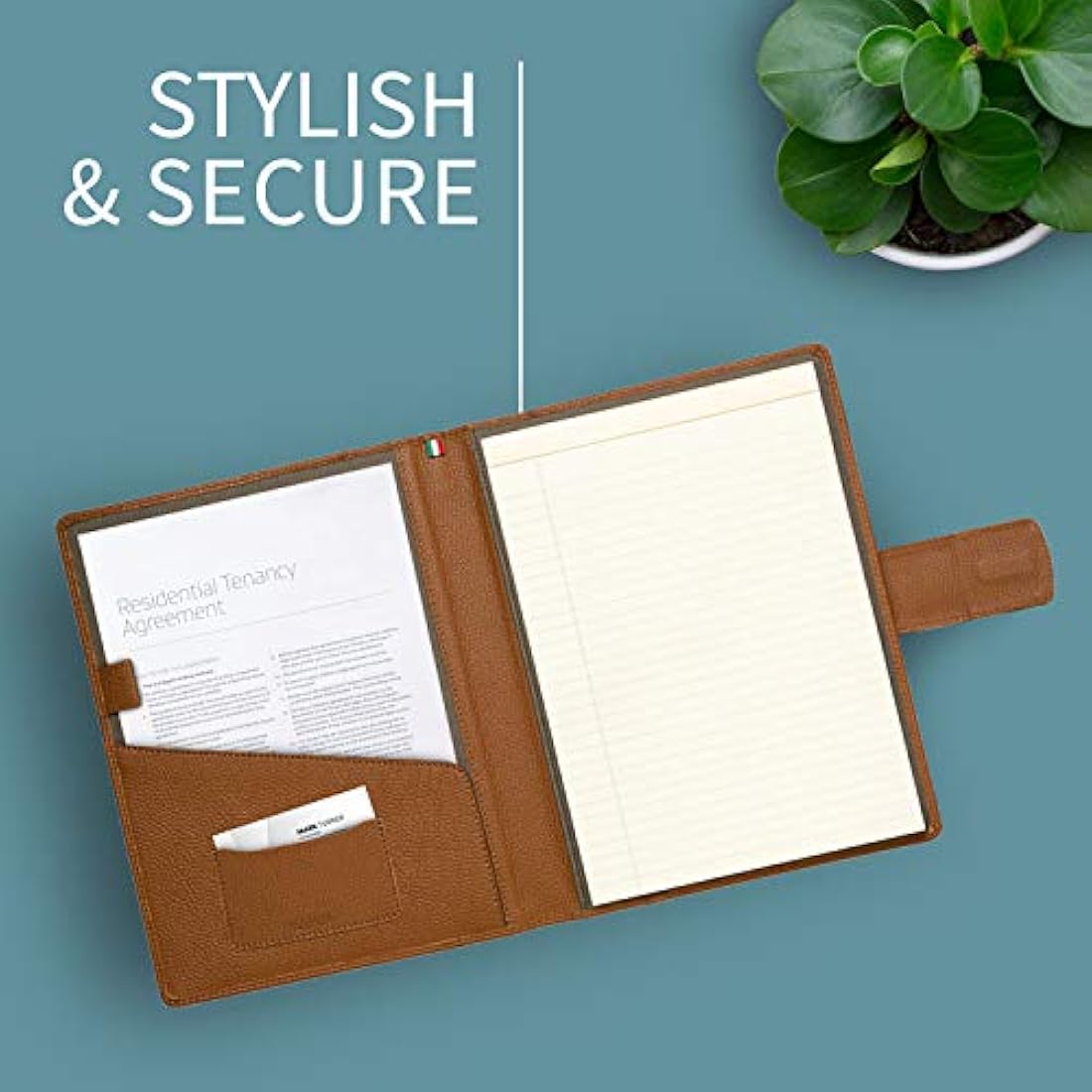 Document Holder in 100% Genuine Full Grain Hammered Leather - Handmade by Expert craftspeople - Spacious and Safe, Perfect for Meetings and Lessons - with Magnetic Closure - Rope